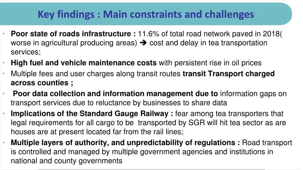 key findings main constraints and challenges