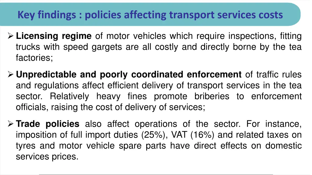 key findings policies affecting transport