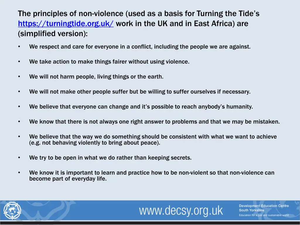 the principles of non violence used as a basis 1