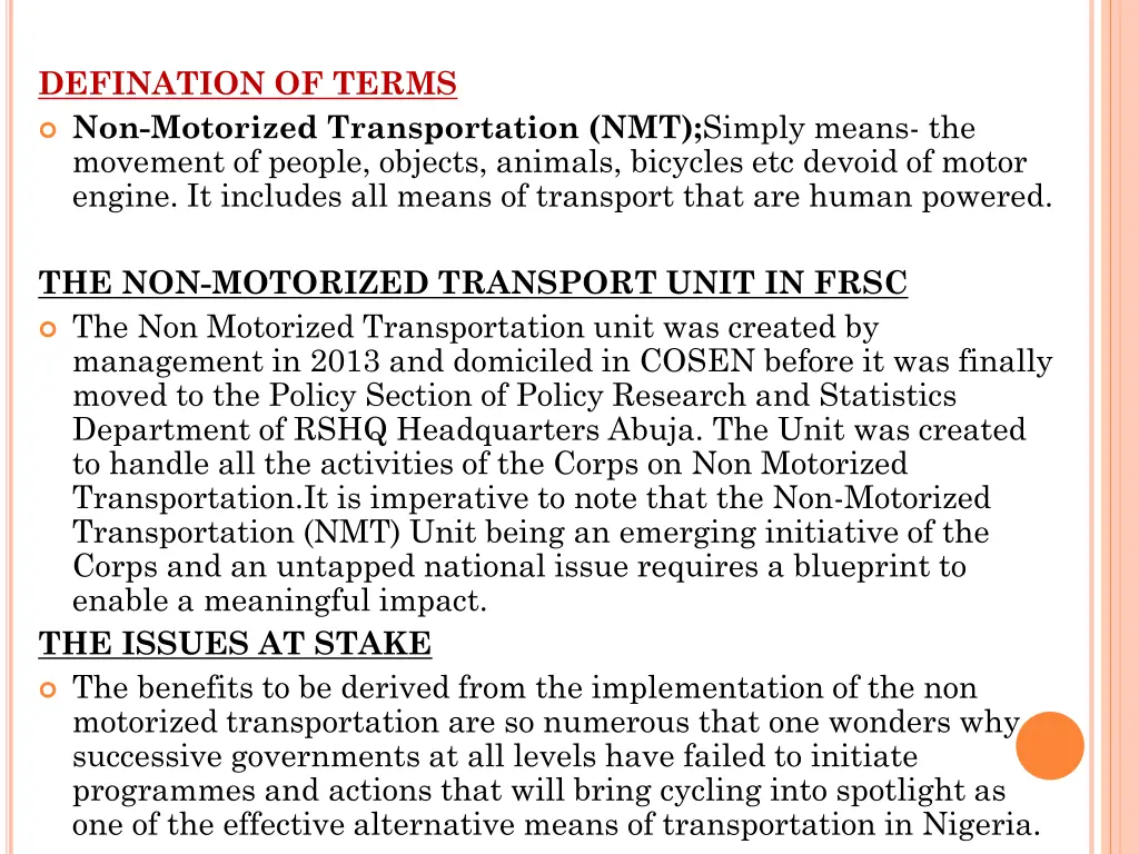 defination of terms non motorized transportation