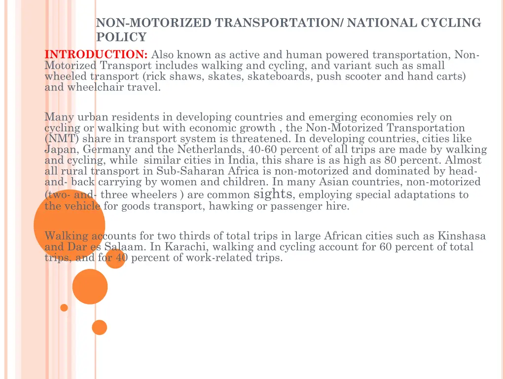 non motorized transportation national cycling