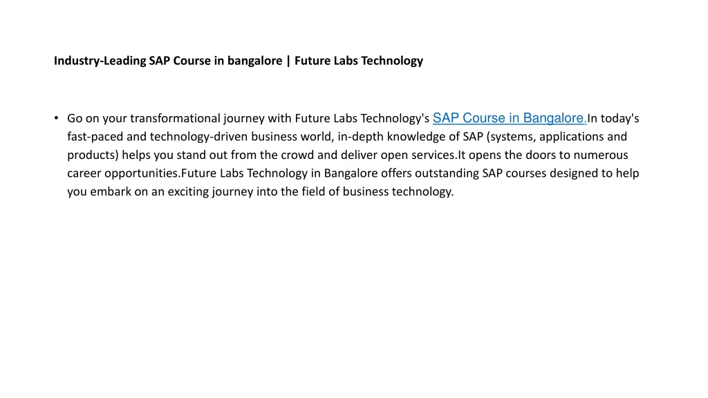 industry leading sap course in bangalore future