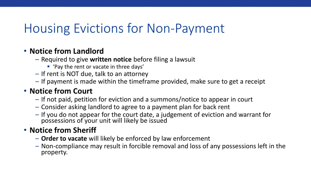 housing evictions for non payment