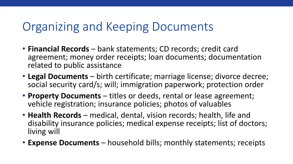 organizing and keeping documents