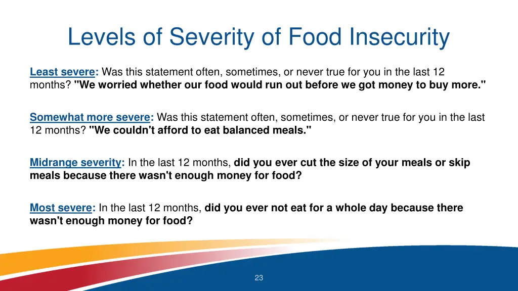 levels of severity of food insecurity