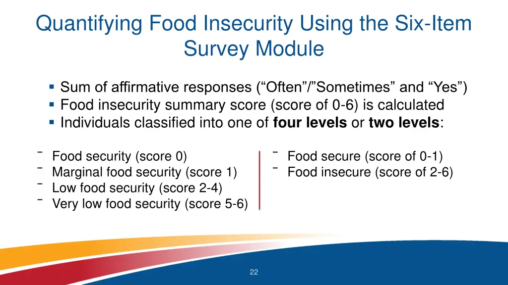 quantifying food insecurity using the six item