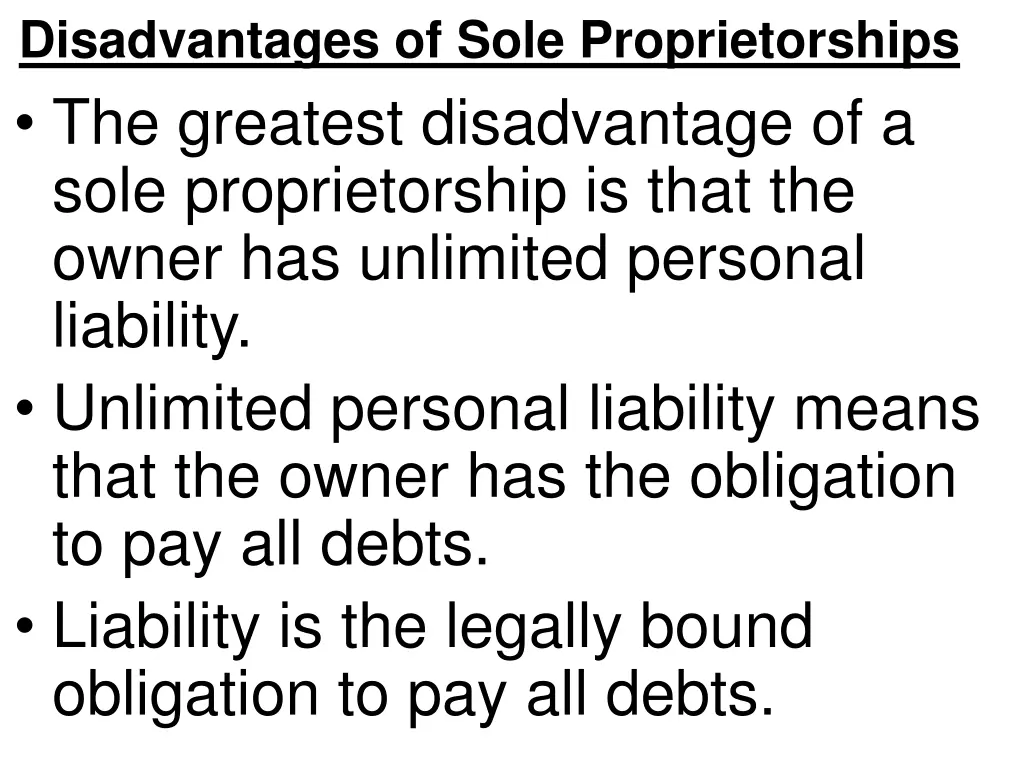 disadvantages of sole proprietorships