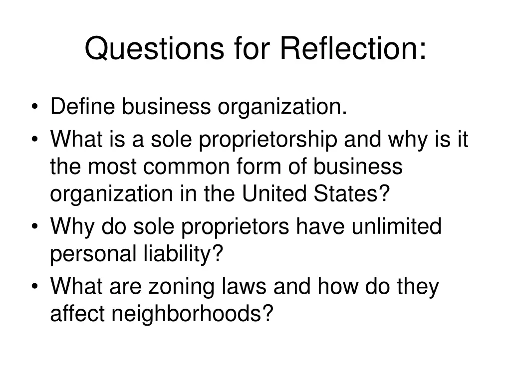 questions for reflection