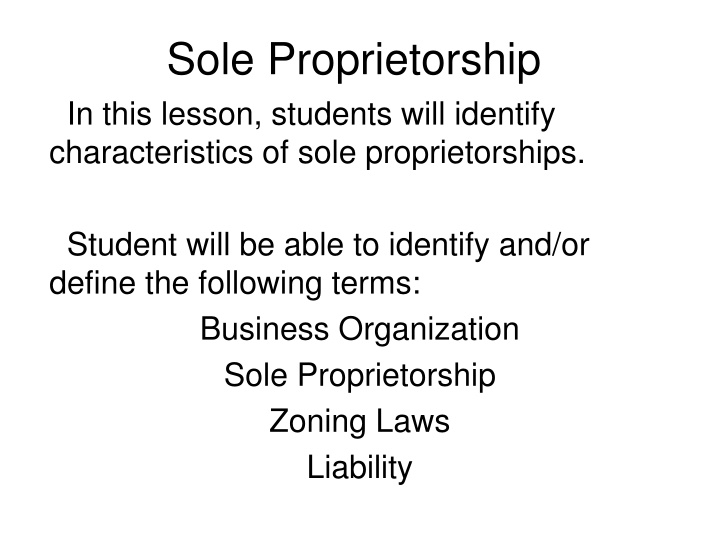 sole proprietorship in this lesson students will