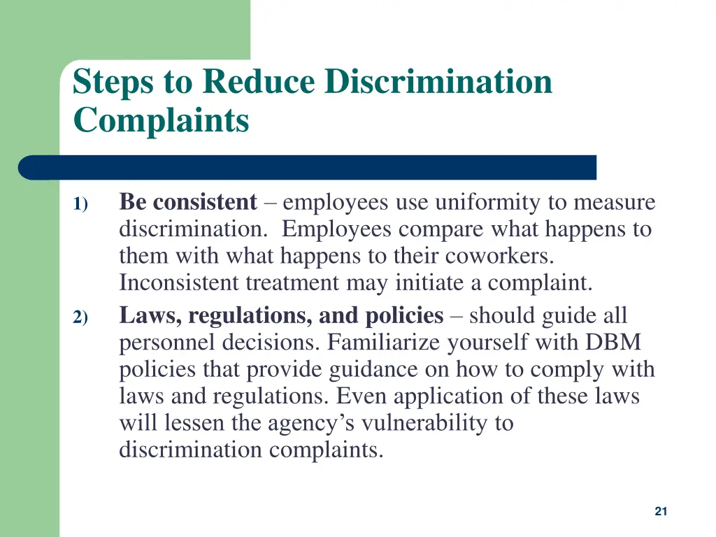 steps to reduce discrimination complaints