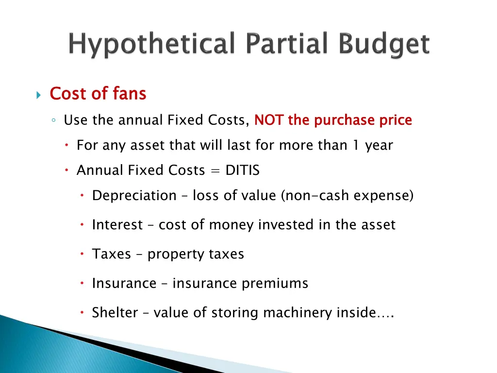 cost of fans use the annual fixed costs