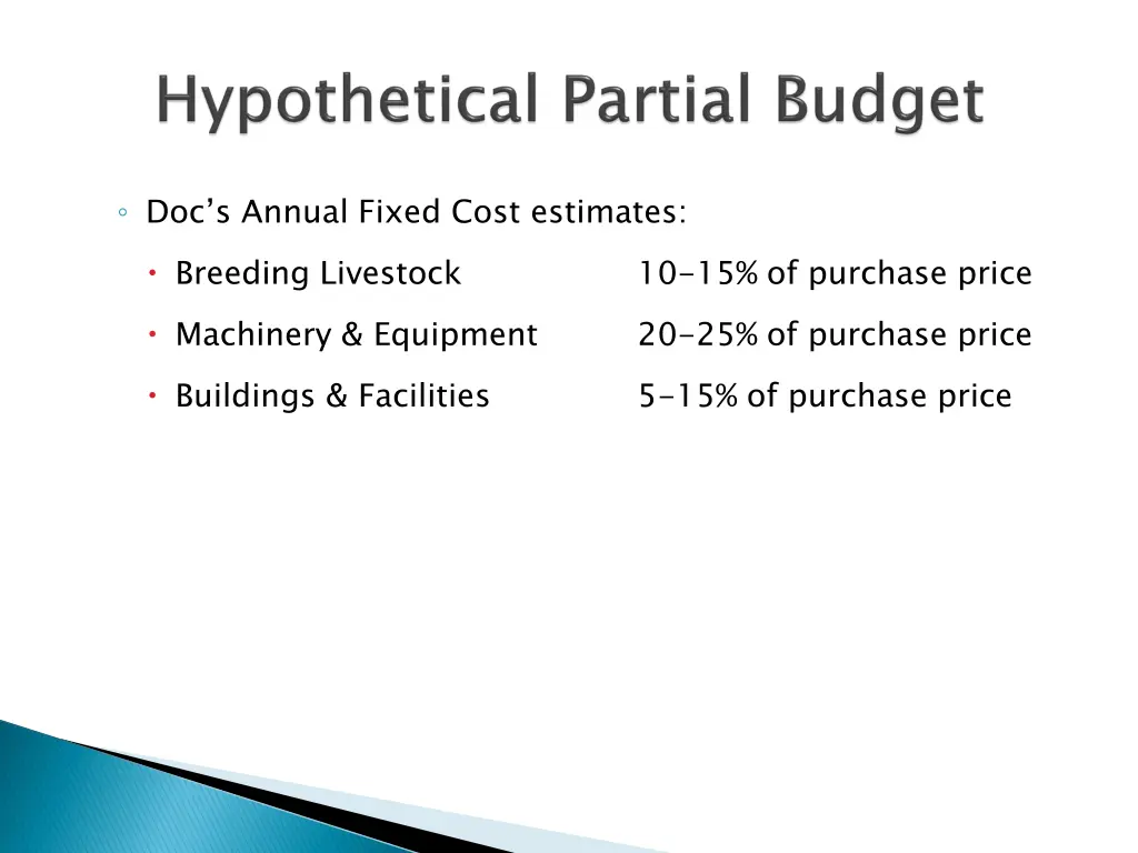 doc s annual fixed cost estimates breeding