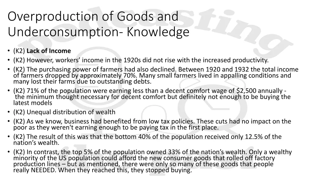 overproduction of goods and underconsumption 1