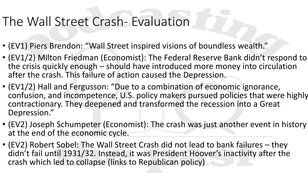 the wall street crash evaluation