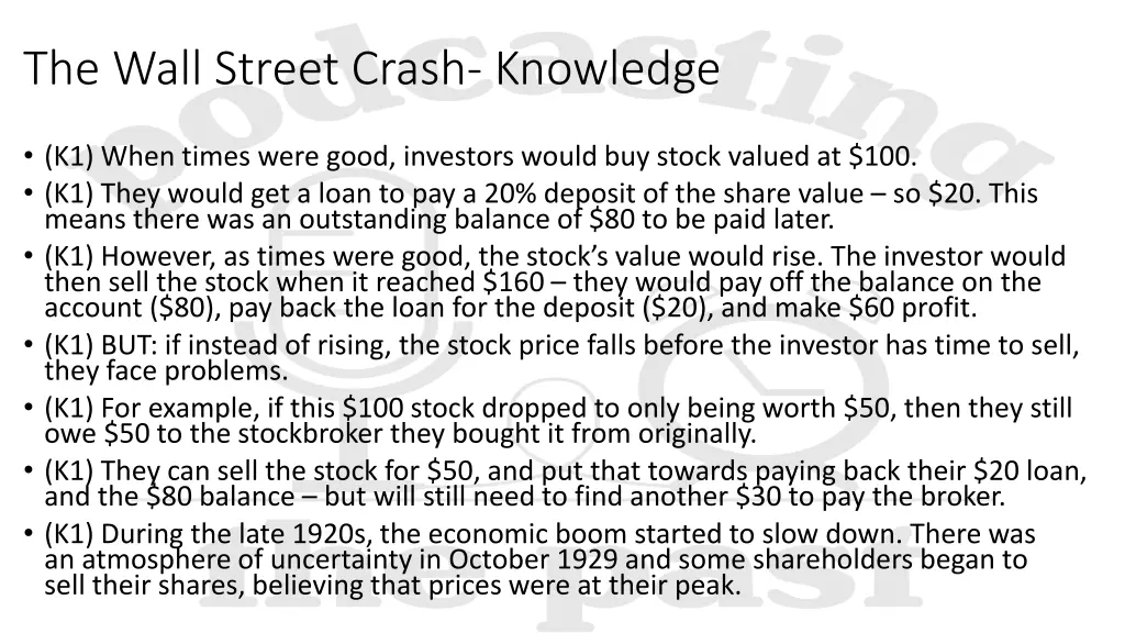 the wall street crash knowledge 1