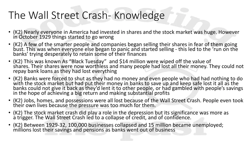 the wall street crash knowledge 2