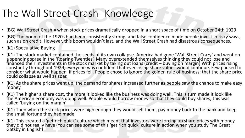 the wall street crash knowledge