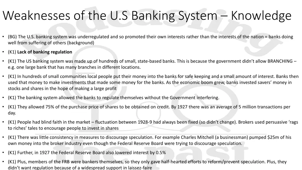 weaknesses of the u s banking system knowledge