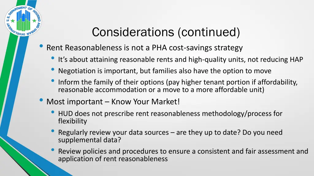 considerations continued rent reasonableness