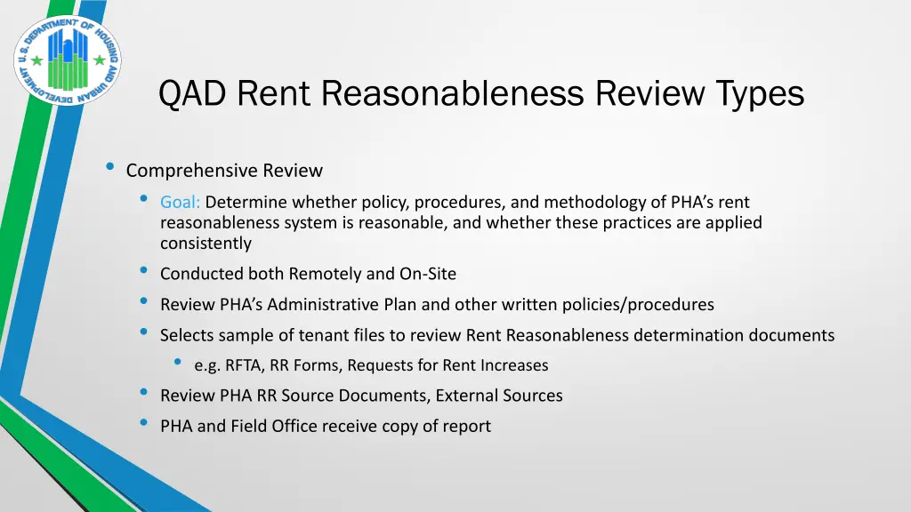 qad rent reasonableness review types 2