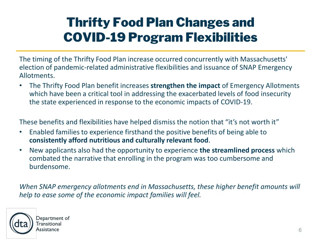 thrifty food plan changes and covid 19 program