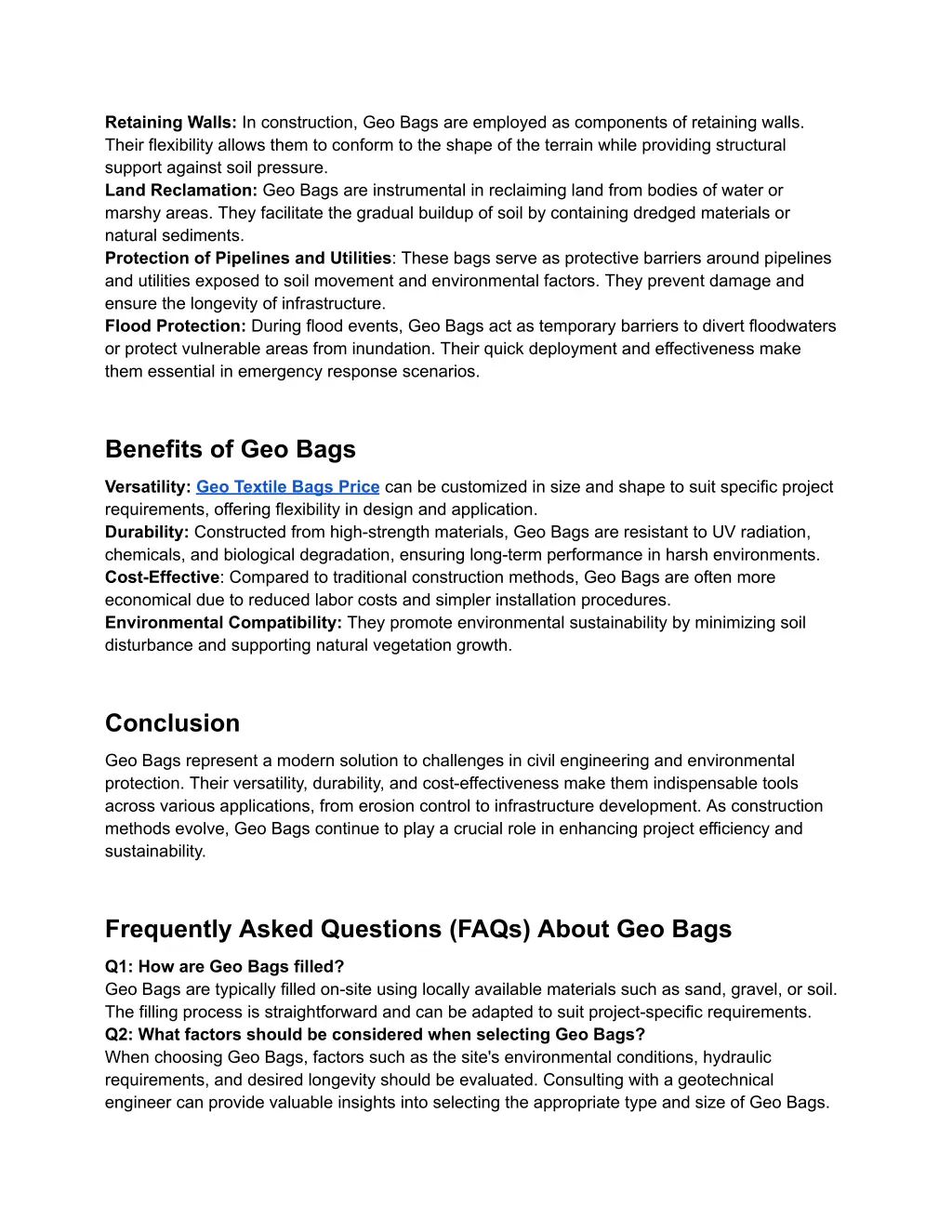 retaining walls in construction geo bags