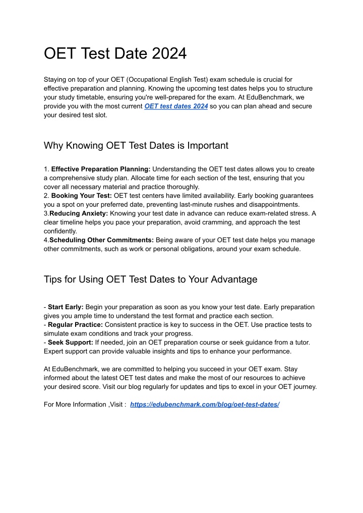 oet test date 2024