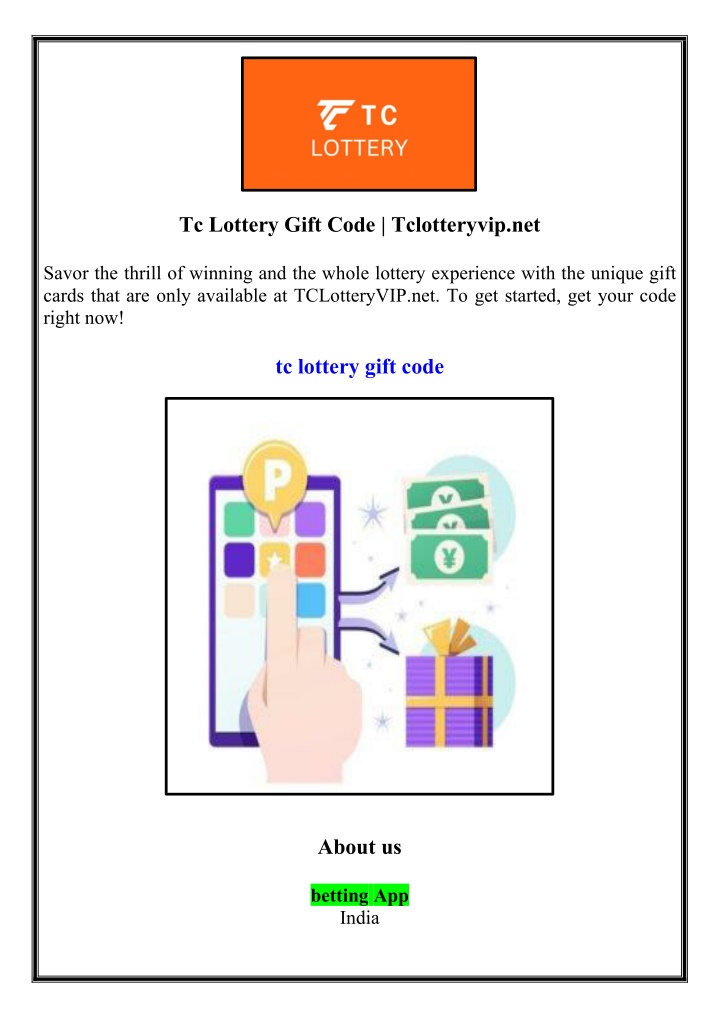 tc lottery gift code tclotteryvip net