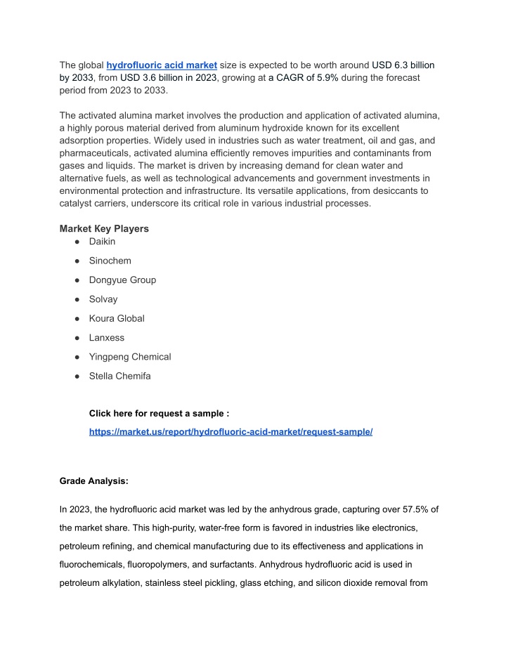 the global hydrofluoric acid market size