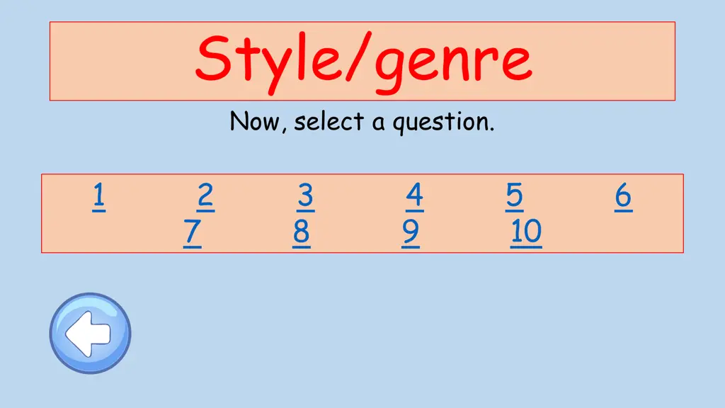 style genre now select a question