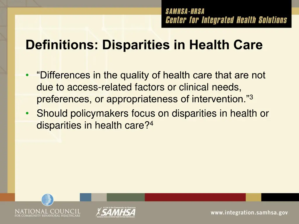 definitions disparities in health care