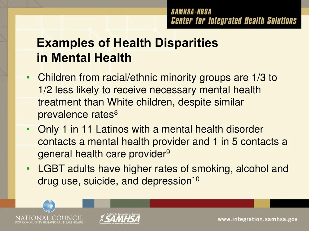 examples of health disparities in mental health