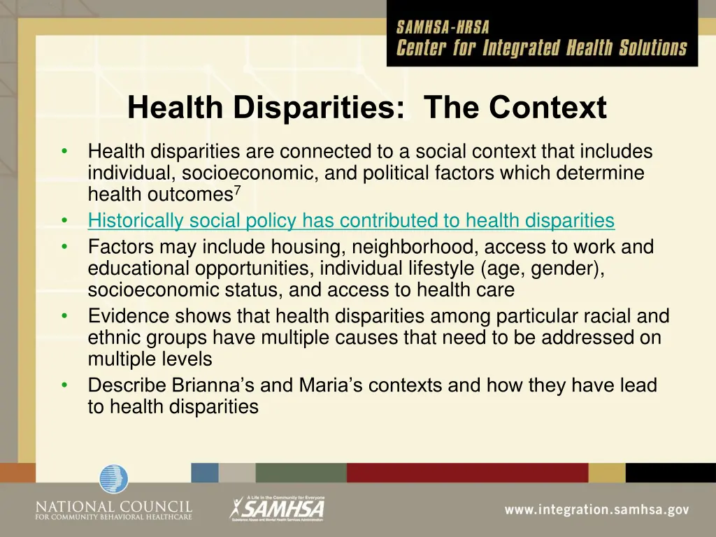 health disparities the context