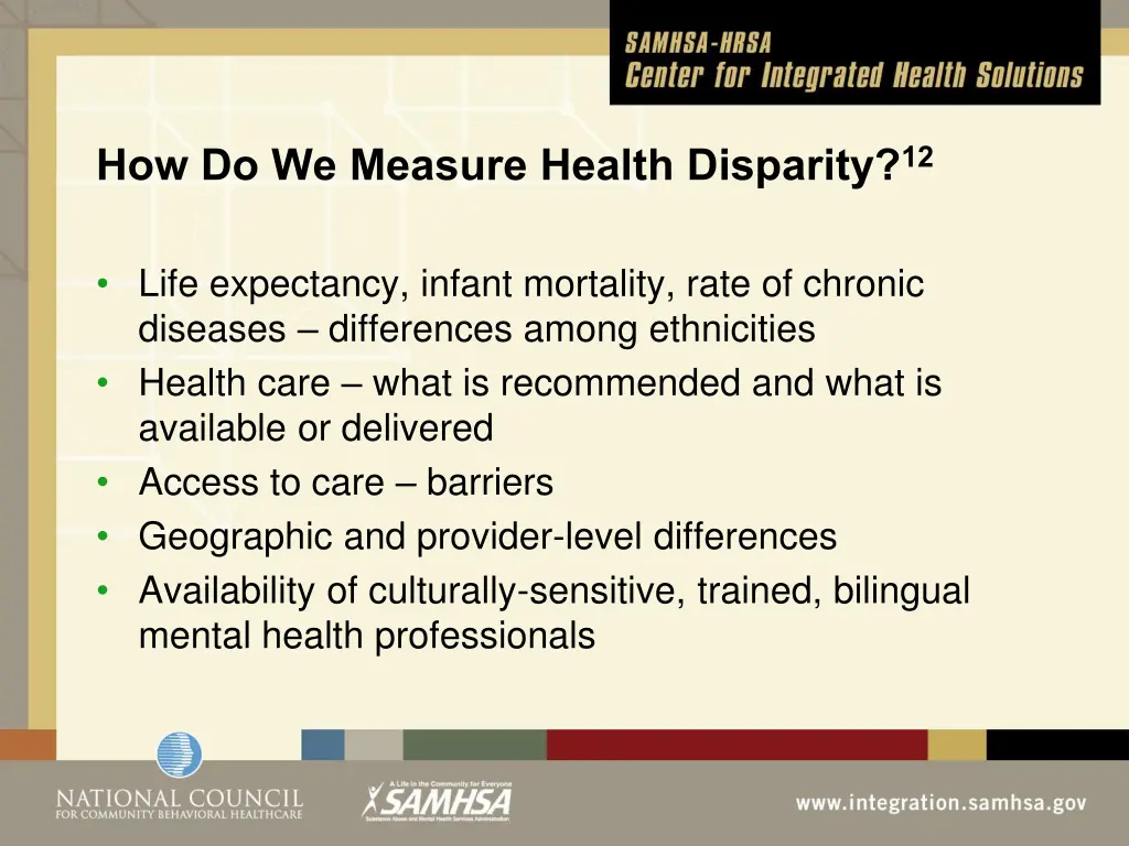 how do we measure health disparity 12