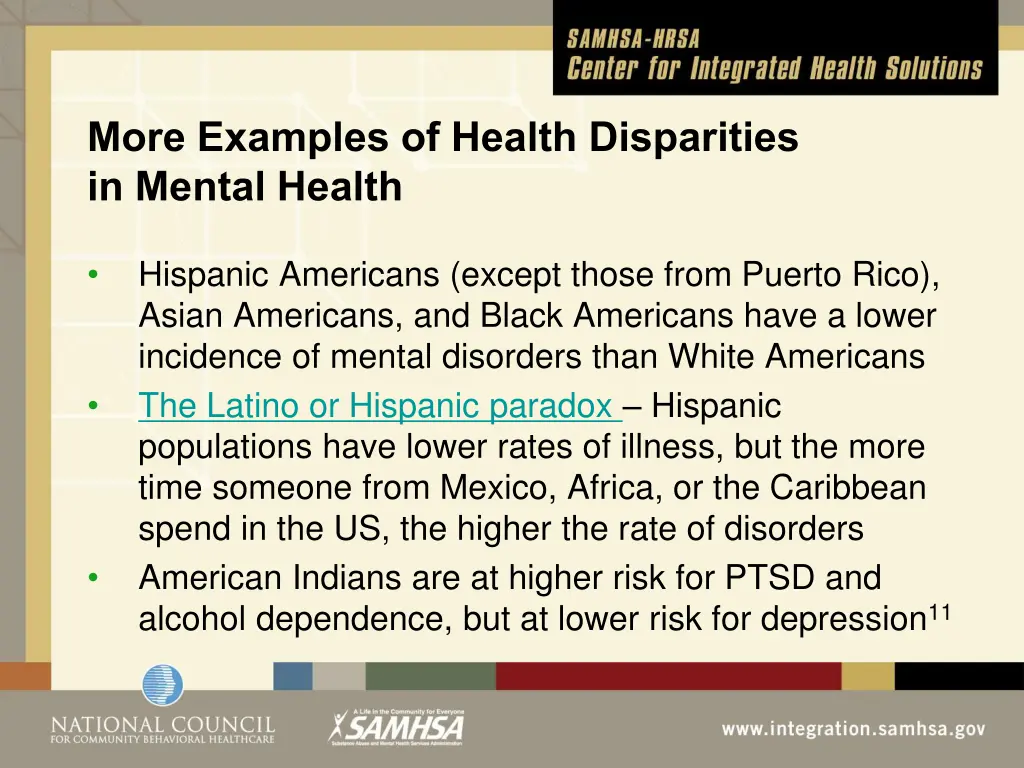 more examples of health disparities in mental