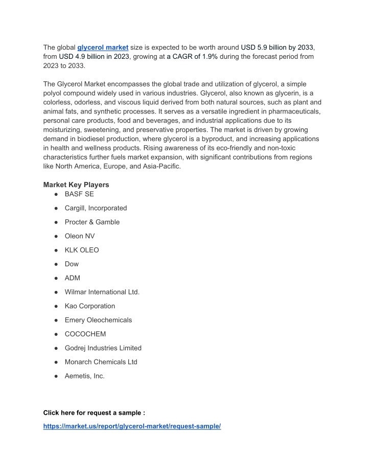 the global glycerol market size is expected