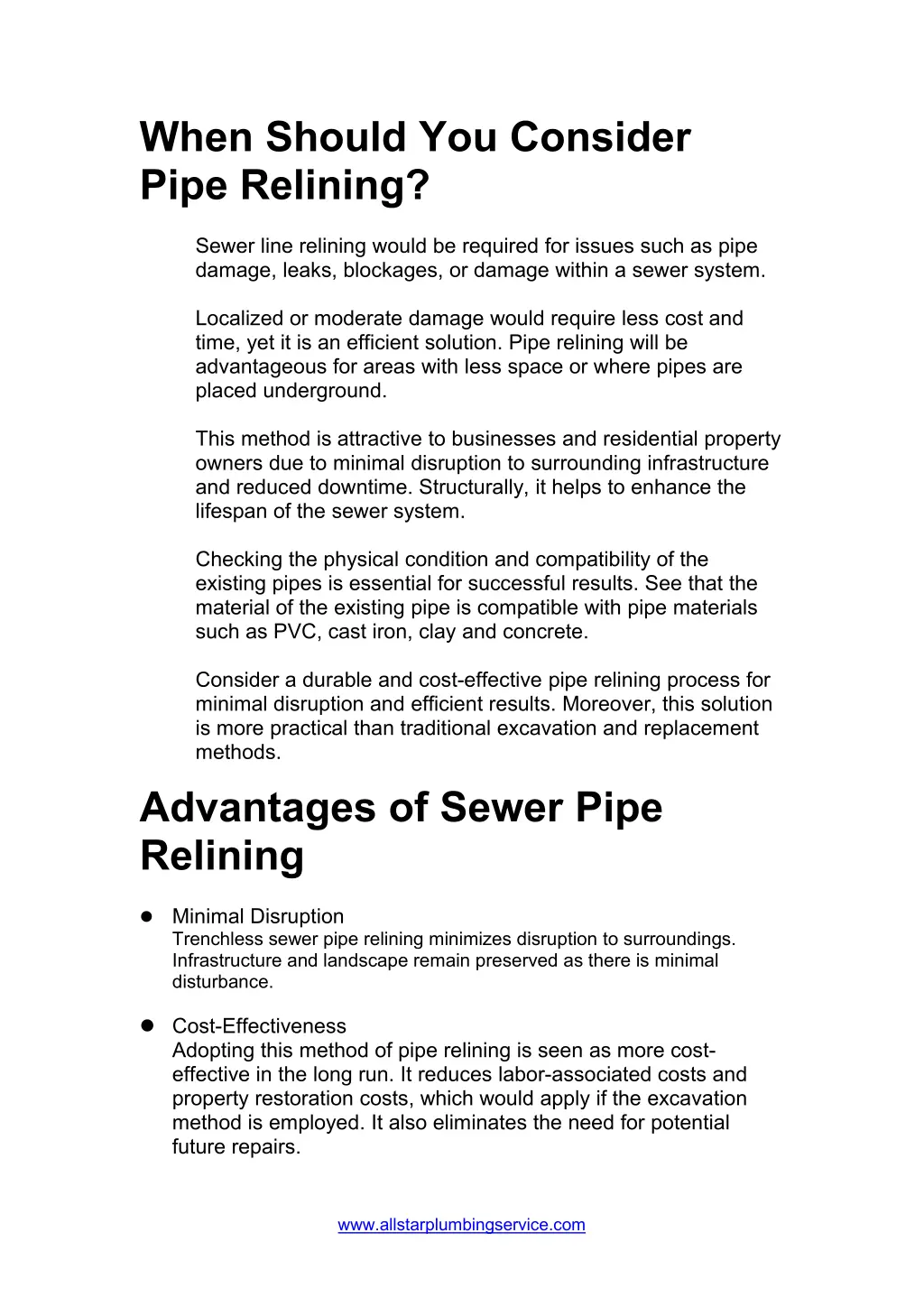 when should you consider pipe relining