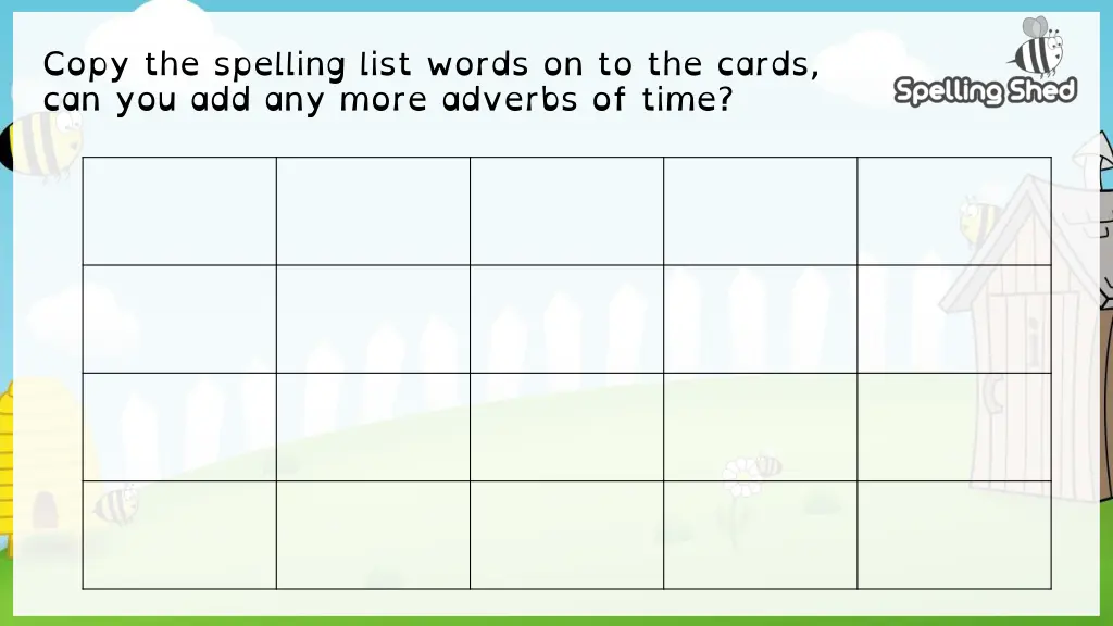 copy the spelling list words on to the cards