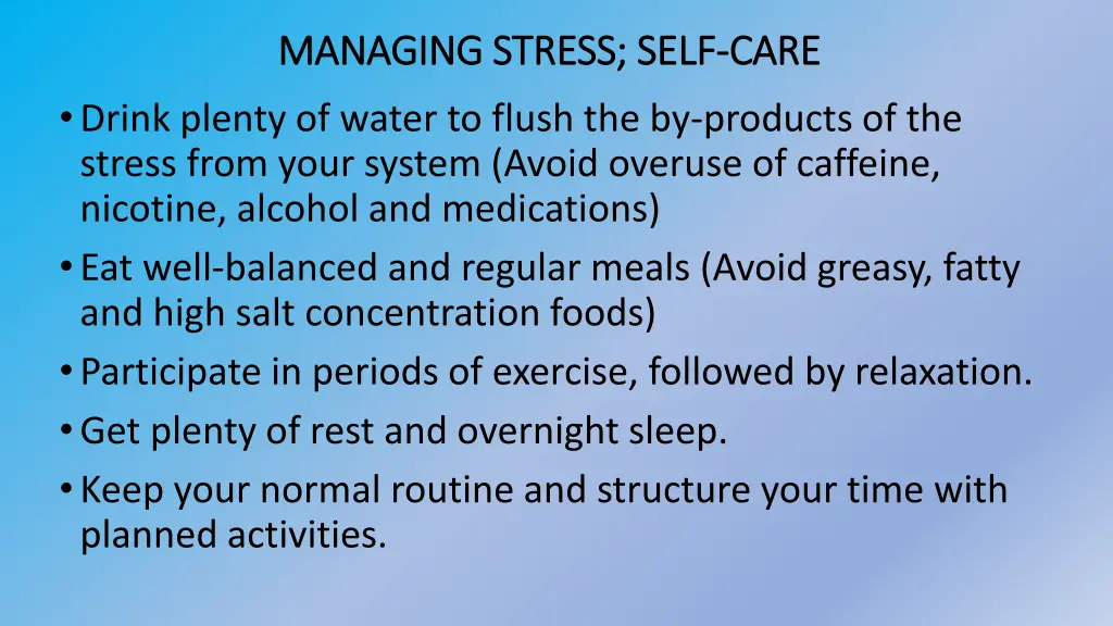 managing stress self managing stress self care