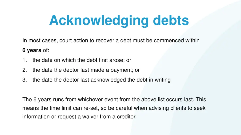 acknowledging debts