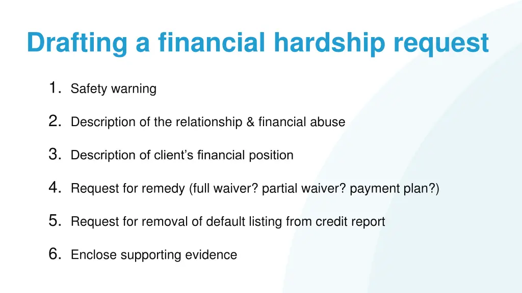 drafting a financial hardship request