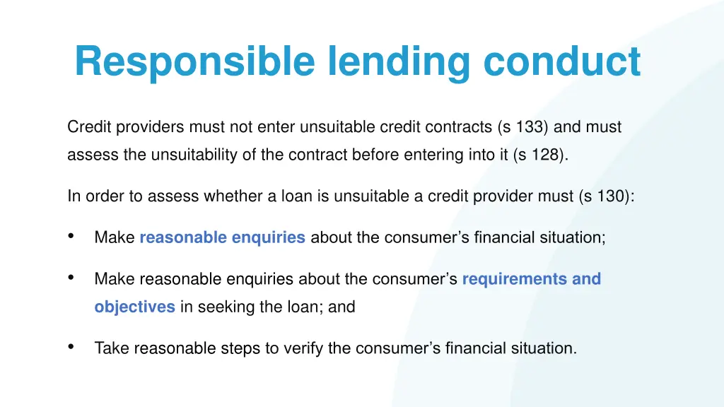 responsible lending conduct