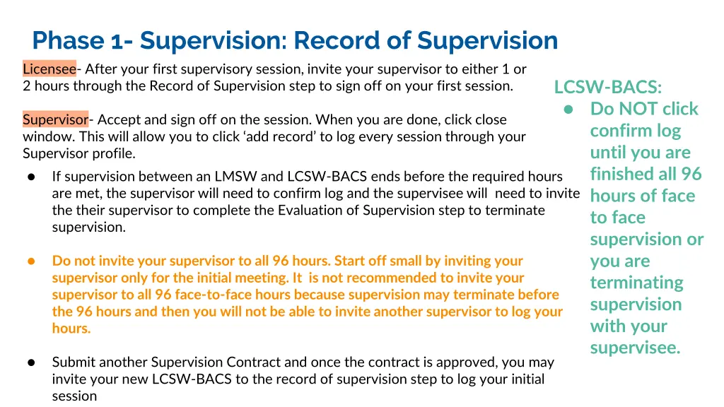 phase 1 supervision record of supervision