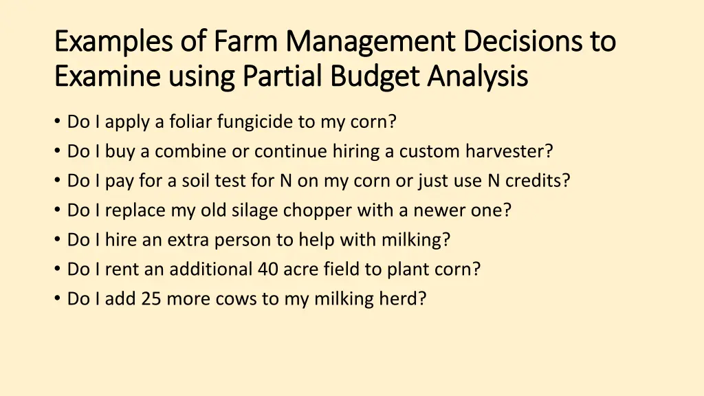 examples of farm management decisions to examples