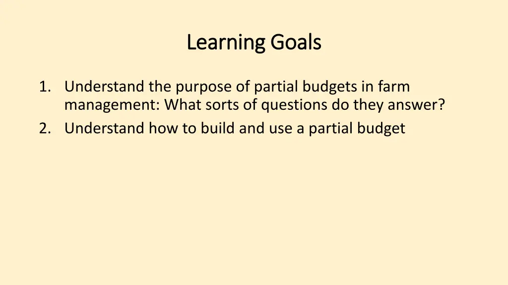 learning goals learning goals