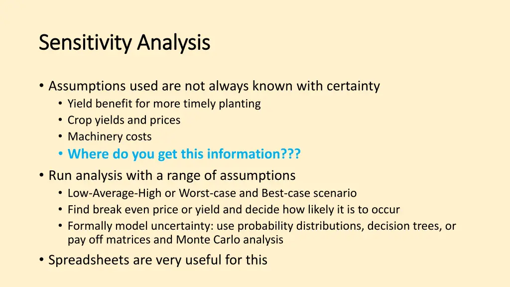 sensitivity analysis sensitivity analysis