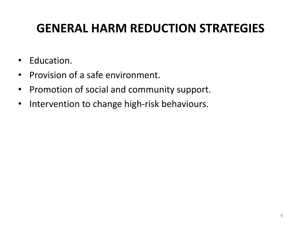 general harm reduction strategies