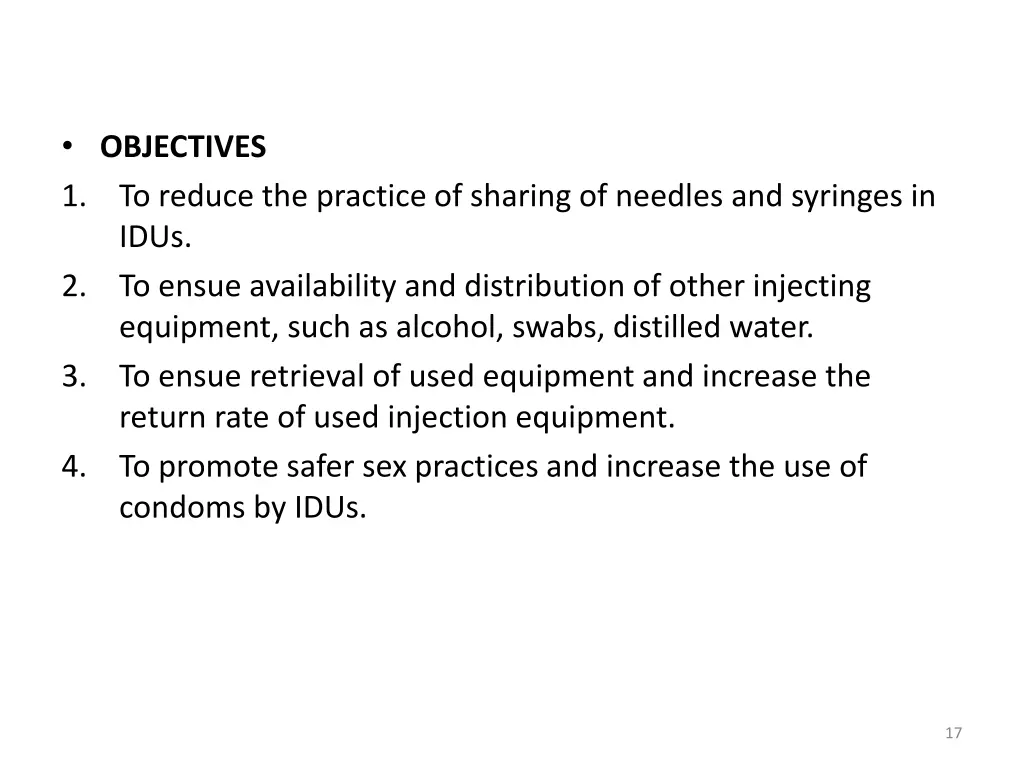 objectives 1 to reduce the practice of sharing