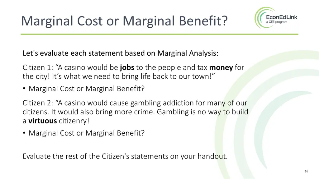 marginal cost or marginal benefit