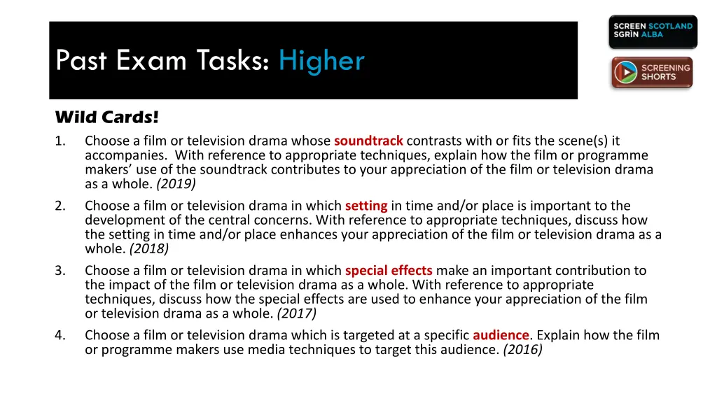 past exam tasks higher 2